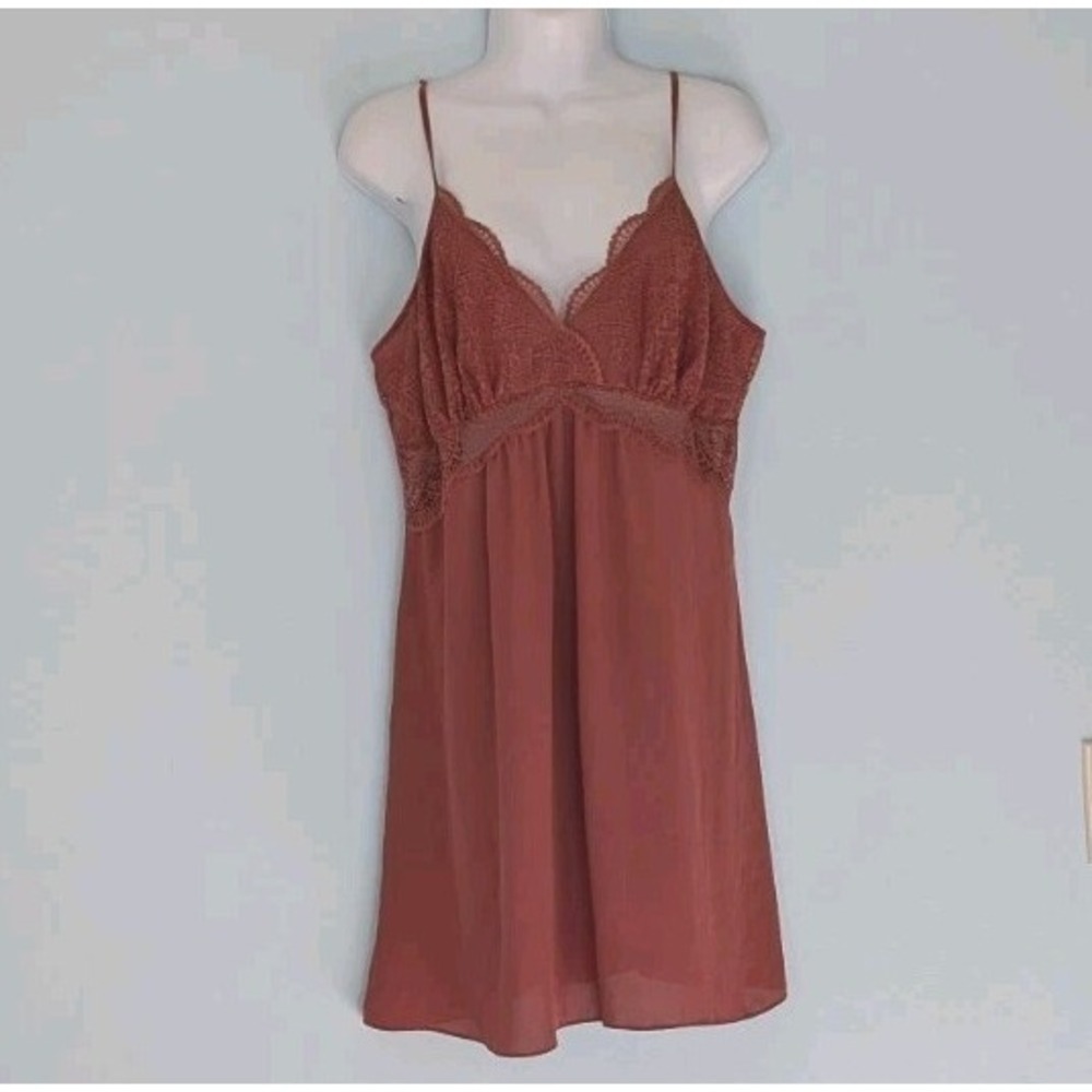 INC Intimates Strappy Lace Nightie Size XL Brown Length 35" Night Gown EUC